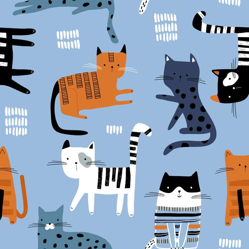 Large Cat Wall Covering Mural Blue Non-Woven Fabric Wall Art, Stain-Proof, Optional Size