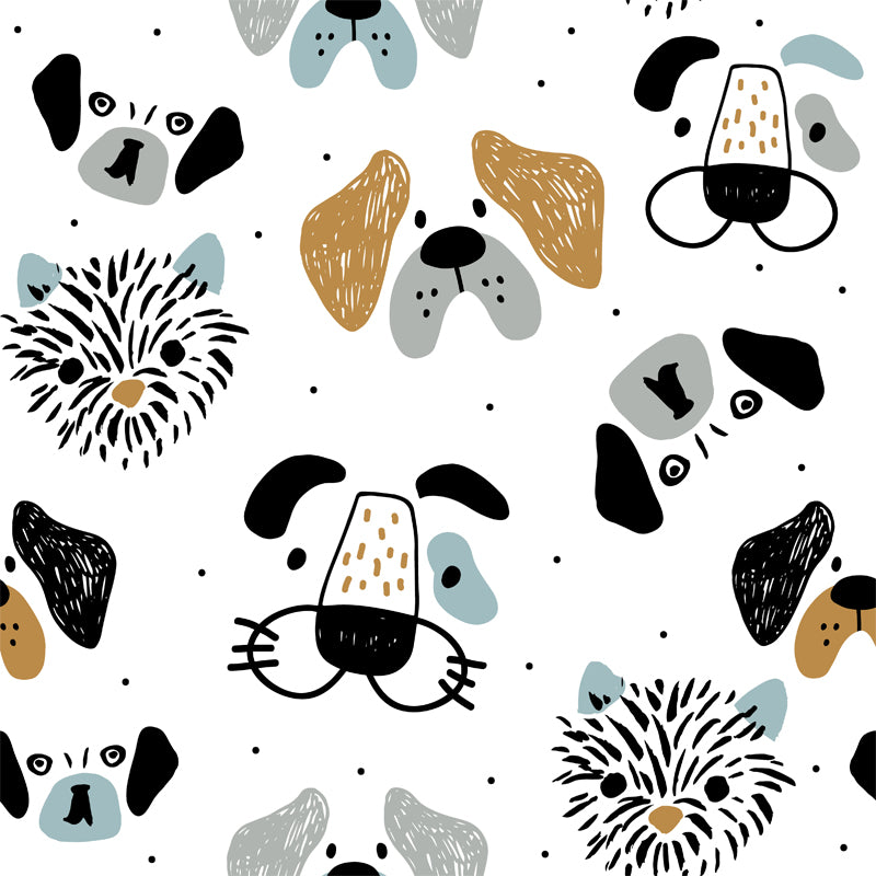Big Dogs Mural Wallpaper Cartoon Cute Animal Print Wall Art in Black-Orange on White