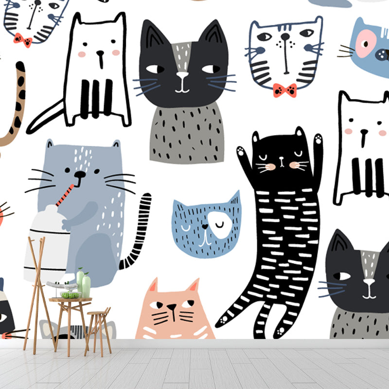 Multicolored Kitten Mural Decal Water-Proof Cartoon Baby Room Wall Decor on White