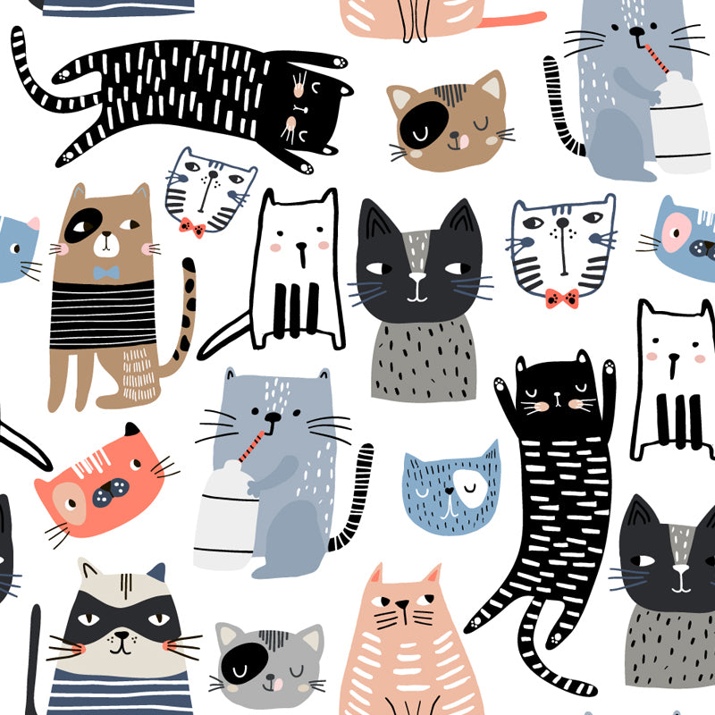 Multicolored Kitten Mural Decal Water-Proof Cartoon Baby Room Wall Decor on White