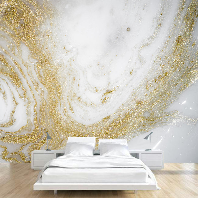 Gold Waves Mural Wallpaper Moisture Resistant Modern Art Girls Bedroom Wall Covering