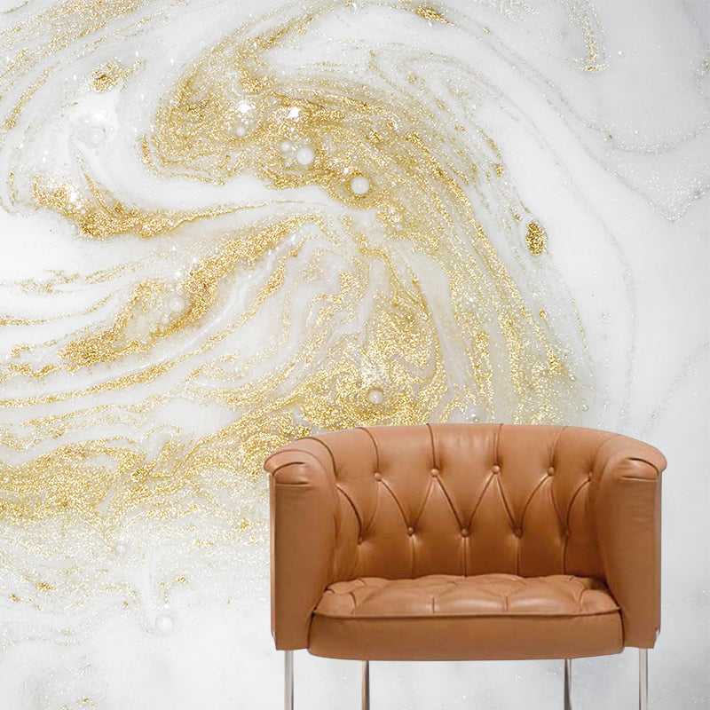 Art Deco Lava Wallpaper Mural for Corridor Custom Wall Covering in Gold and White