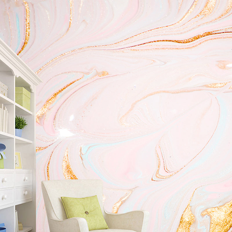 Illustration Water Flow Look Mural Full Size Wall Decoration for Bedroom, Custom Print, Pink