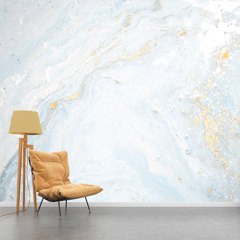 Faux Glitter Texture Mural in Blue-Gold Minimalistic Wall Covering for Accent Wall