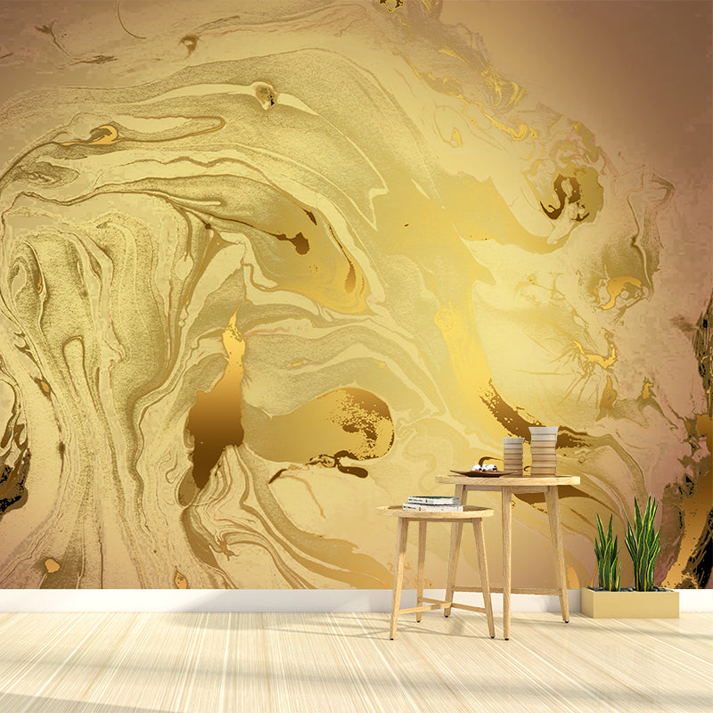 Simple Abstract Waves Wallpaper Mural Yellow Moisture Resistant Wall Art for Home