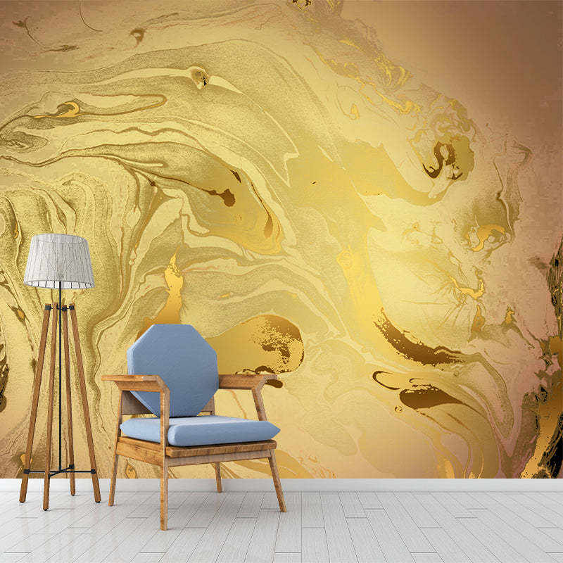 Simple Abstract Waves Wallpaper Mural Yellow Moisture Resistant Wall Art for Home