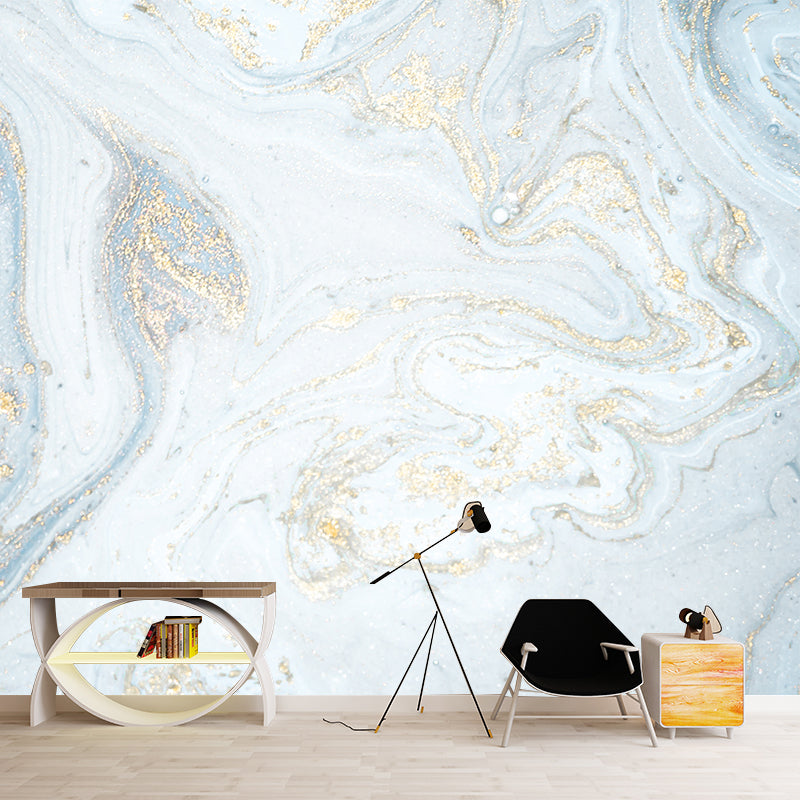 Light Blue Magma Flow Mural Decal Stain Resistant Minimalistic Bedroom Wall Art, Made to Measure