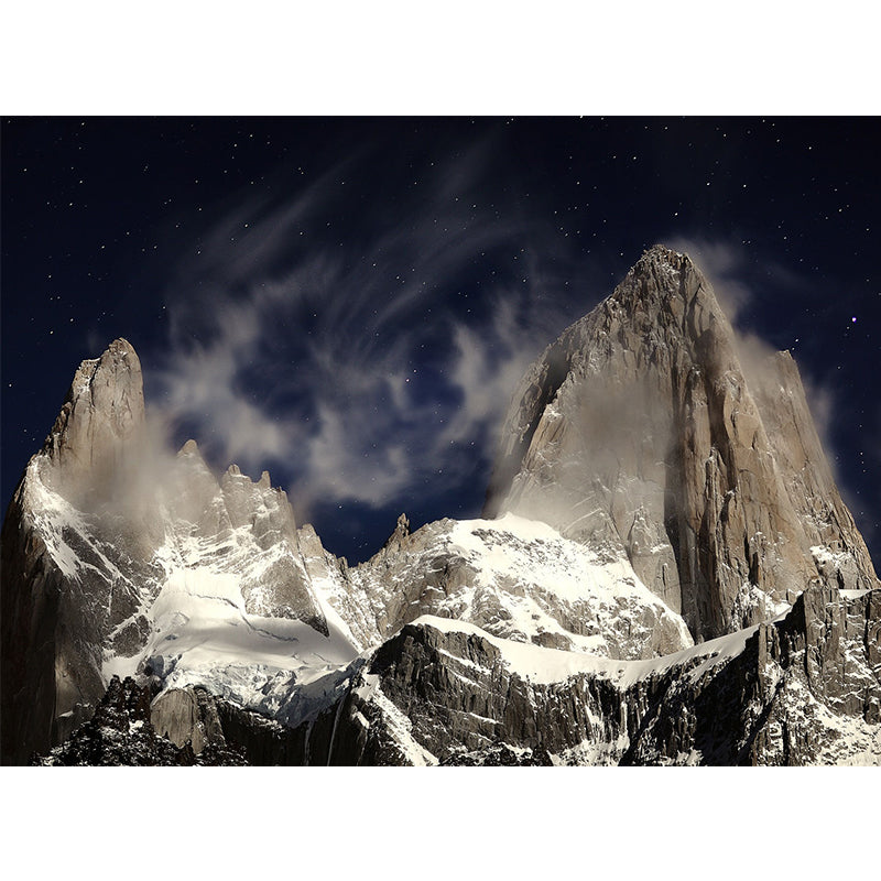 Modern Snowy Mountain Mural Decal for Living Room Customized Wall Covering in Brown