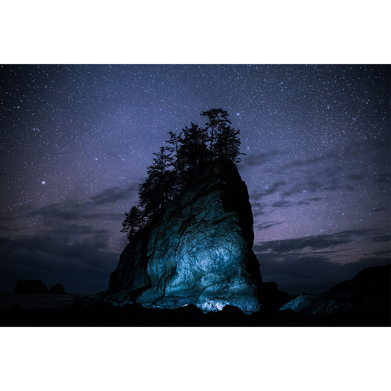 Big Starry Night Sky Mural Wallpaper Modern Lonely Mountain Wall Decor in Blue-Purple