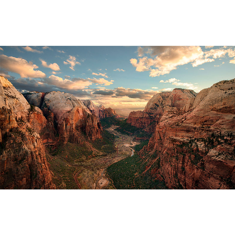 Big Zion National Park Mural Moisture Resistant Modernist Bedroom Wall Decor in Blue-Brown