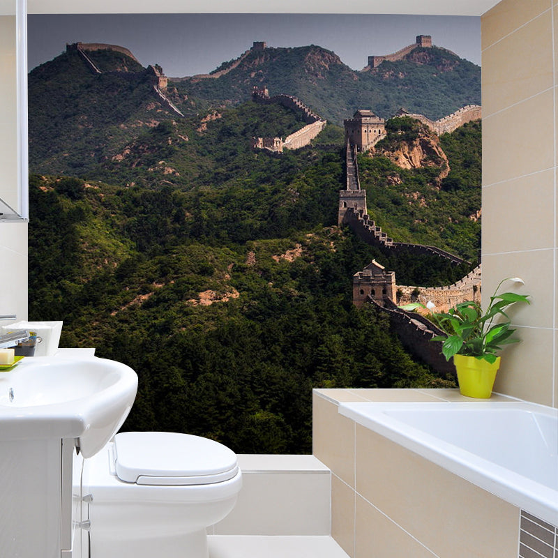 Whole the Great Wall Mural Wallpaper Modern Enchanting Mountain Landscape Wall Decor in Grey-Green