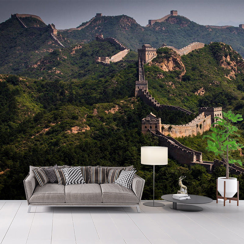 Whole the Great Wall Mural Wallpaper Modern Enchanting Mountain Landscape Wall Decor in Grey-Green