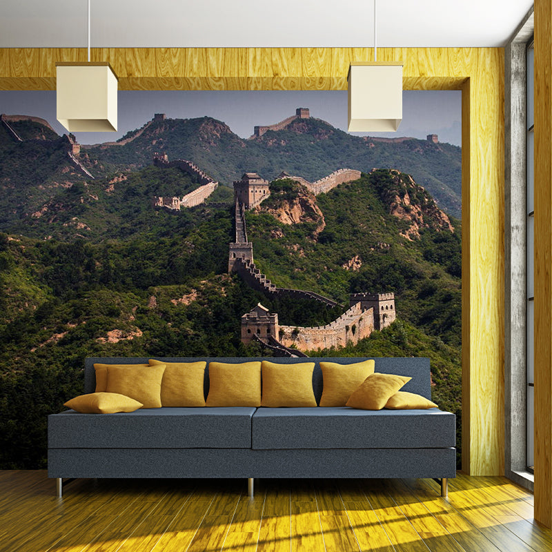 Whole the Great Wall Mural Wallpaper Modern Enchanting Mountain Landscape Wall Decor in Grey-Green
