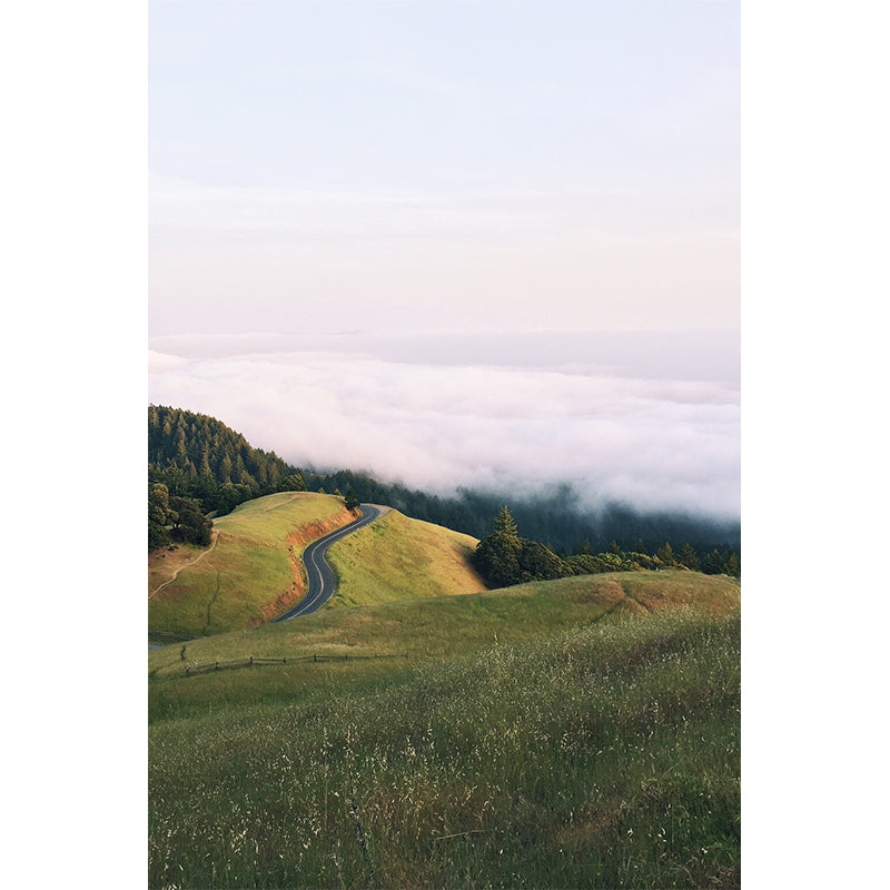 Green-White Modern Mural Decal Large Highway View from Meadow Wall Decor for Bedroom