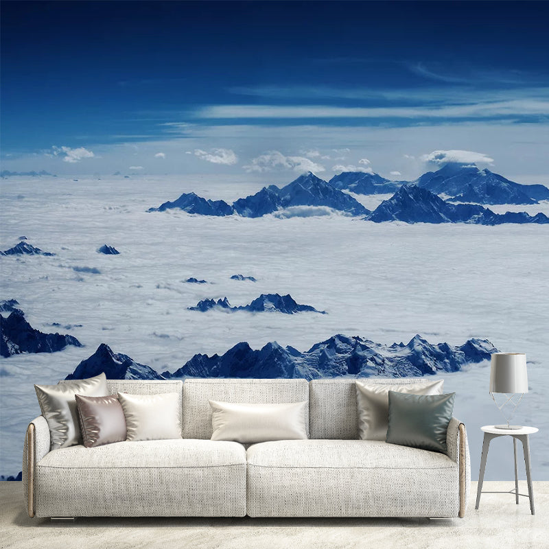 Wilds Covered by Snow Mural in White Contemporary Wall Art for Living Room, Custom Print