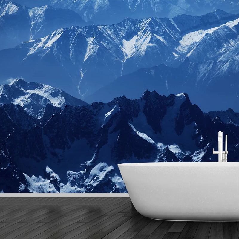 Blue Snow Mountain Mural Wallpaper Landscape Stain-Proof Modernist Wall Decor for Home