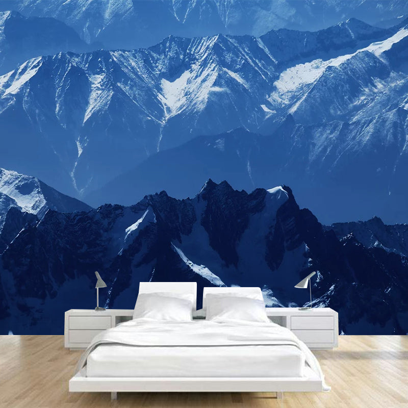 Blue Snow Mountain Mural Wallpaper Landscape Stain-Proof Modernist Wall Decor for Home