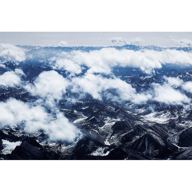 Smooth Large White Mural Modern Cloudy Mountain View from Sky Wall Covering, Custom-Made