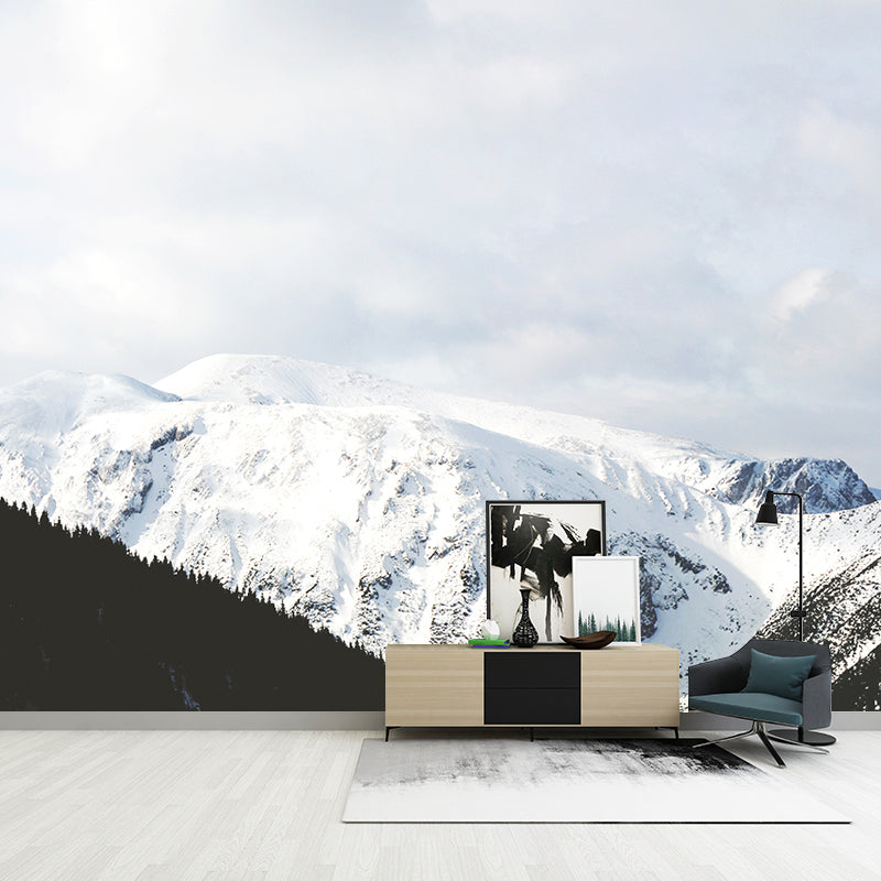 Photography Snow Mountain Wall Mural Big Wall Covering for Accent Wall, Custom Size, White