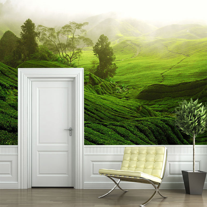 Customized Photography Modern Mural with Sunburst Above Tea Hills Pattern in Green