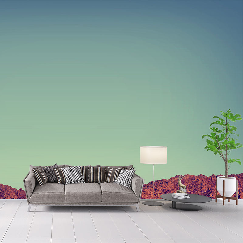Mountain with Clean Sky Mural Blue Minimalist Wall Covering for Living Room, Size Optional