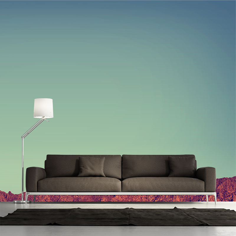 Mountain with Clean Sky Mural Blue Minimalist Wall Covering for Living Room, Size Optional