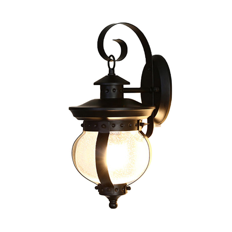 Globe Seeded Glass Wall Mounted Lamp Industrial Single Bulb Bedroom Sconce Light with Curved Arm