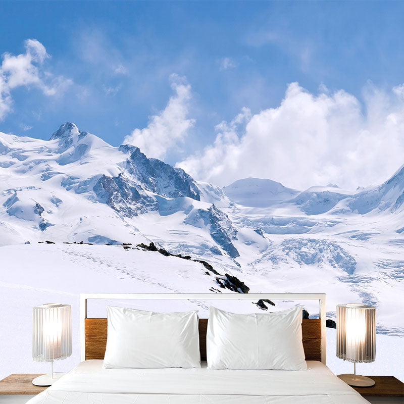 Modern Sunny Mountains View Mural Non-Woven Waterproof Blue Wall Decor for Bedroom