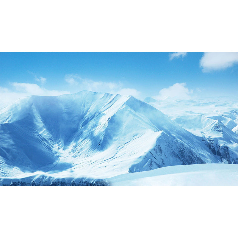 Huge Snowy Mountains Mural Wallpaper Blue Non-Woven Wall Covering, Washable, Custom Made