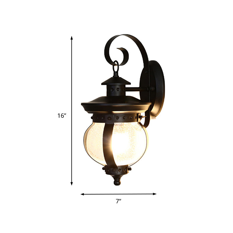 Globe Seeded Glass Wall Mounted Lamp Industrial Single Bulb Bedroom Sconce Light with Curved Arm