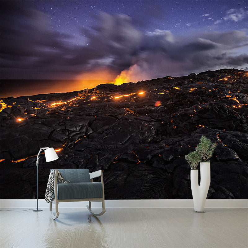 Photography Volcano Scene Mural Large Wall Covering for Living Room, Customized Size