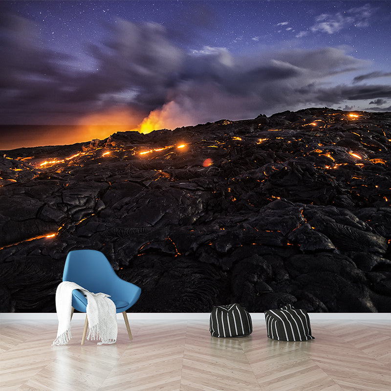 Photography Volcano Scene Mural Large Wall Covering for Living Room, Customized Size