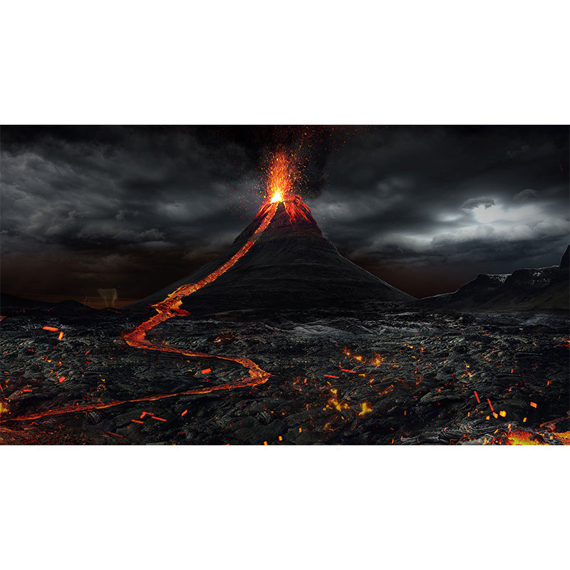 Volcano Eruption Wallpaper Mural Black Modern Style Wall Decor for Bedroom, Custom Made
