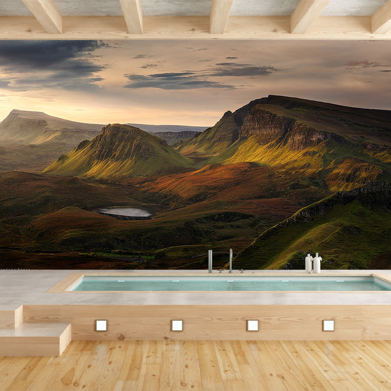 Morning Scenery The Quiraing Mural Modern Smooth Wall Covering in Brown for Bedroom