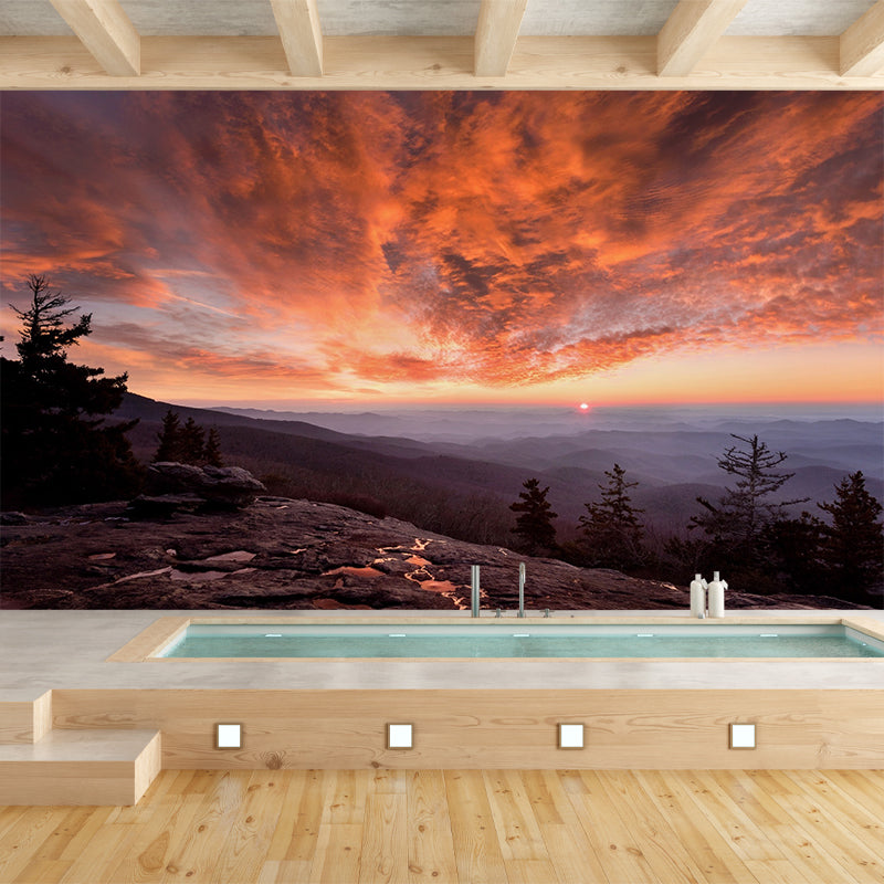 Mountain with Evening Glow Mural Decal Orange Contemporary Wall Art for Living Room