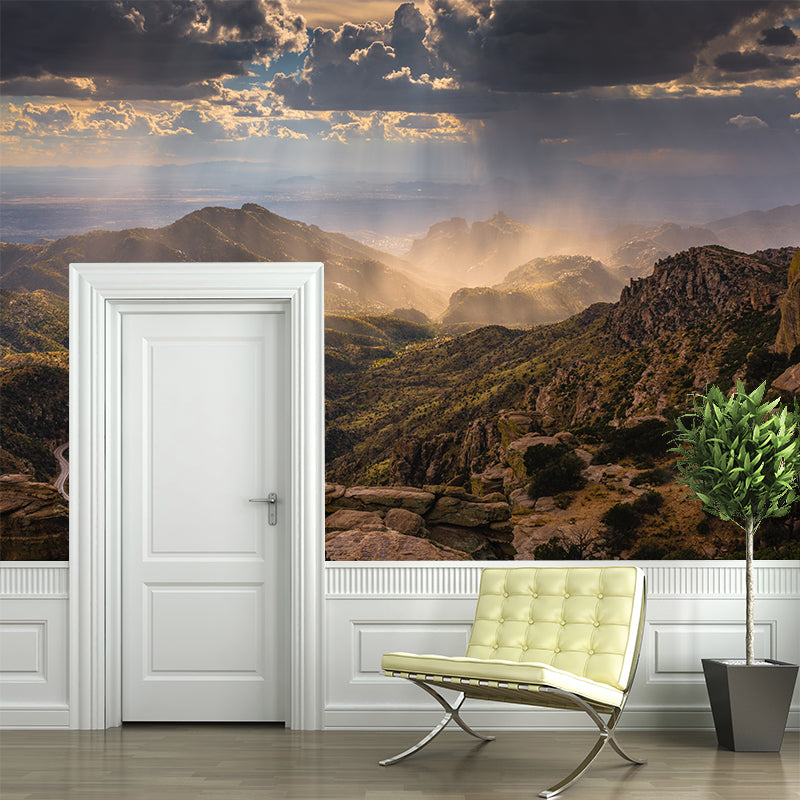 Midday Sunshine and Mountain Mural Brown Modernism Wall Art for Home, Optional Size