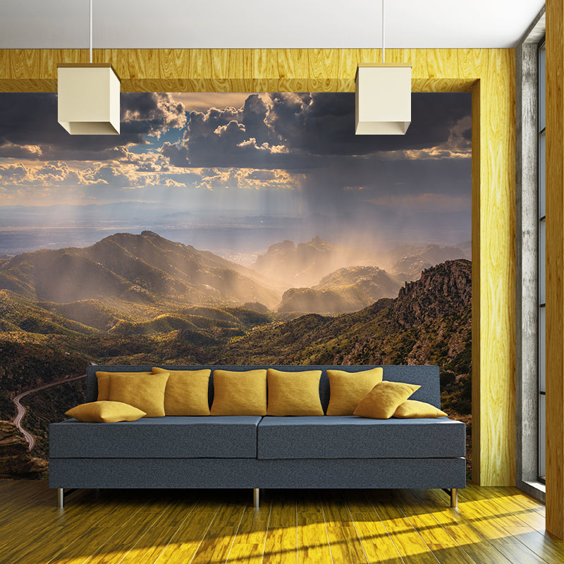 Midday Sunshine and Mountain Mural Brown Modernism Wall Art for Home, Optional Size