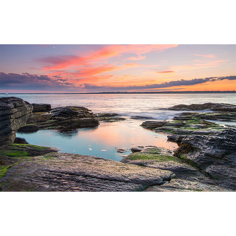 Sunset River Shore Scene Mural Decal Modern Non-Woven Material Wall Decor in Orange