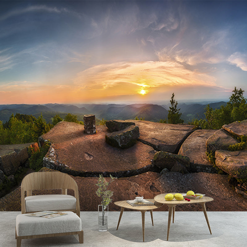 Huge Contemporary Mural Brown Sunset Stone Pavilion at Peak View Wall Decor, Custom Made