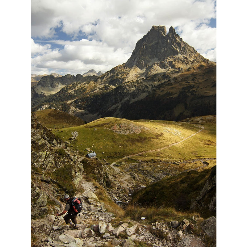 Contemporary Mountain Hiker Wall Mural in Brown Stain Resistant Wall Decor for Home