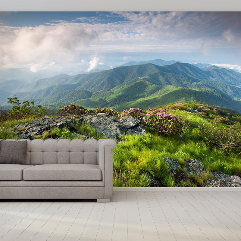 Personalized Photo Print Modern Mural with Spring Scenery at Mountain Peak Pattern in Green