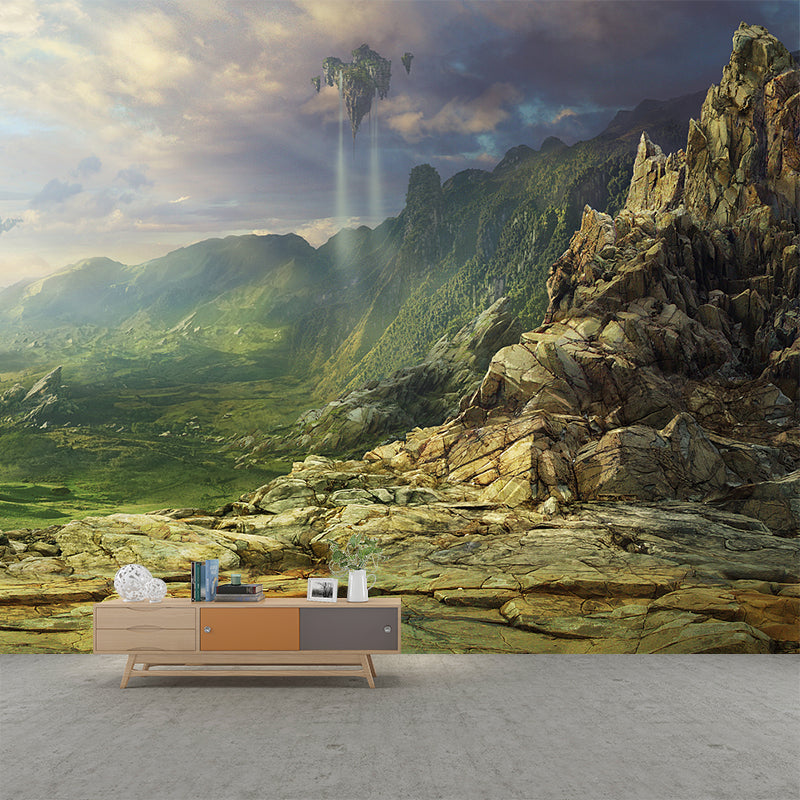 Magical Floating Mountains Wall Mural Decal for Living Room, Green, Made to Measure