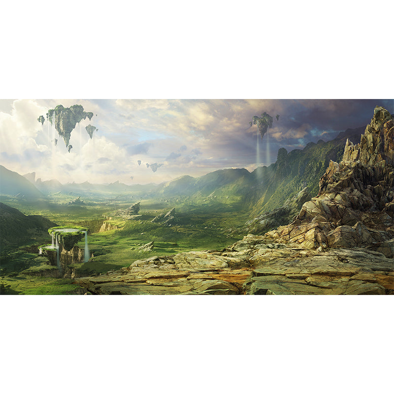 Magical Floating Mountains Wall Mural Decal for Living Room, Green, Made to Measure