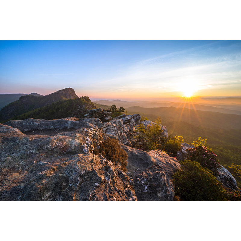 Custom Photo Print Modern Mural with Sunrise View from Rock Peak Pattern in Brown