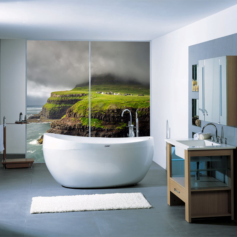 Scandinavian Scenery Wallpaper Mural Grey Sky with Meadow Seashore Wall Covering