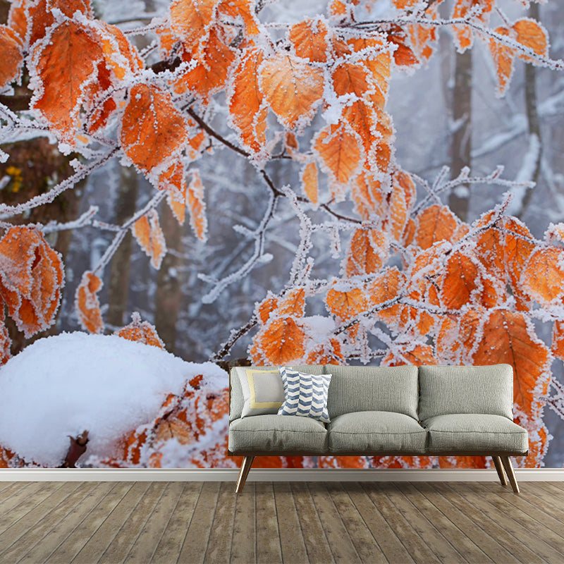 Orange Leaf Snow Scenery Mural Moisture Resistant Modern Bedroom Wall Decoration