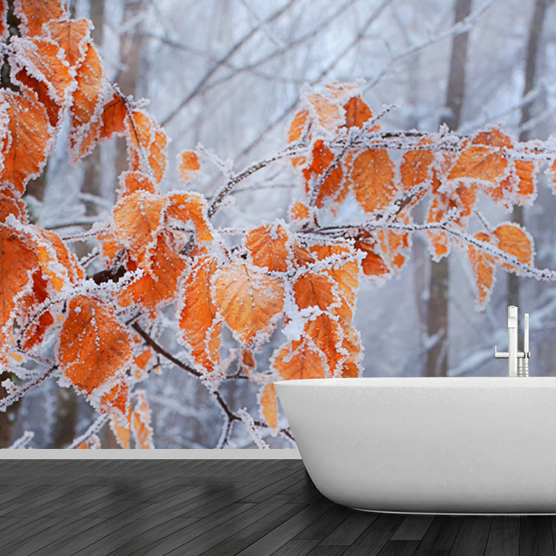 Orange Leaf Snow Scenery Mural Moisture Resistant Modern Bedroom Wall Decoration
