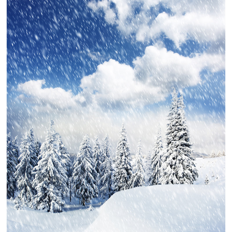 Large Snowing at Cypress Mural Stain-Resistant Modern Living Room Wall Covering, Blue