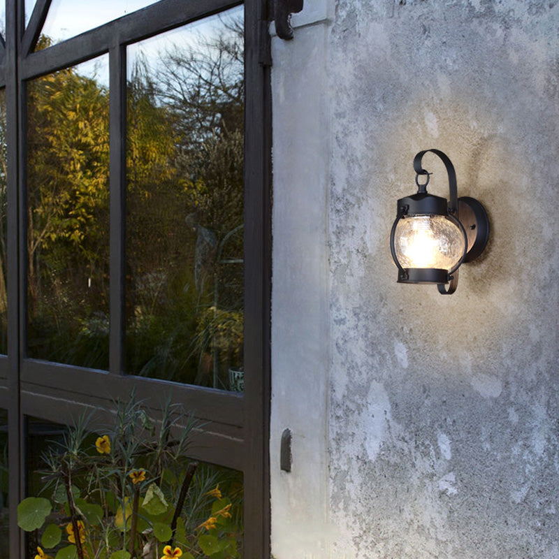 One Bulb Wall Light with Cylinder/Lantern Shade Bubble Glass Industrial Porch Sconce Lighting Fixture in Black