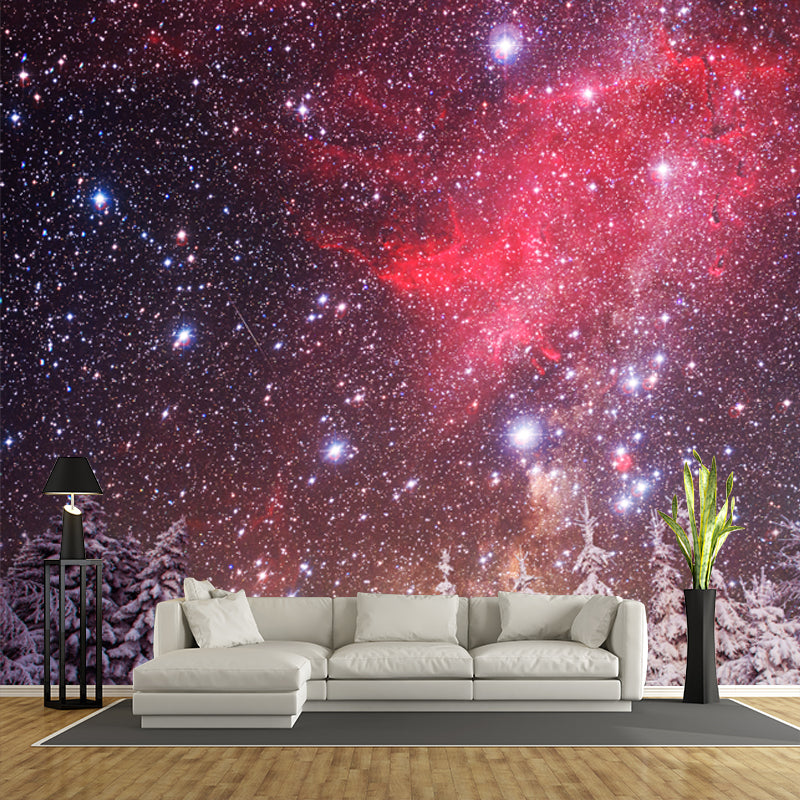Magic Cypress Starry Night Mural Living Room Snowing Scenery Wall Decor, Custom Printed